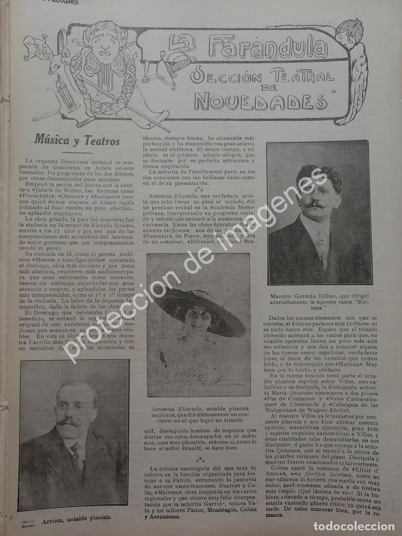 Collectionnisme d'affiches: AFICHE ANTIGUO 1912 PIANISTA ARTEMISA ELIZONDO Y OTROS