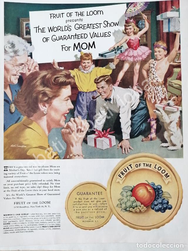 Collectionnisme d'affiches: CARTEL ANTIGUO ORIGINAL DE ROPA FRUIT OF THE LOOM /586 PUBLICIDAD ARTISTICA