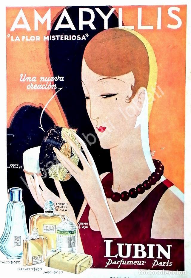 Poster collecting: CARTEL ANTIGUO ORIGINAL DE CARTEL ART NOUVEAU PERFUME LUBIN AMARILLIS 1929 /No41