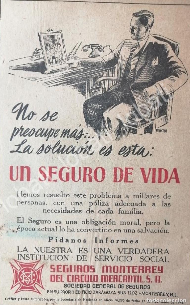 Sammeln von Plakaten: CARTEL ANTIGUO ORIGINAL DE SEGUROS MONTERREY DEL CIRCULO MERCANTIL 1940s /185