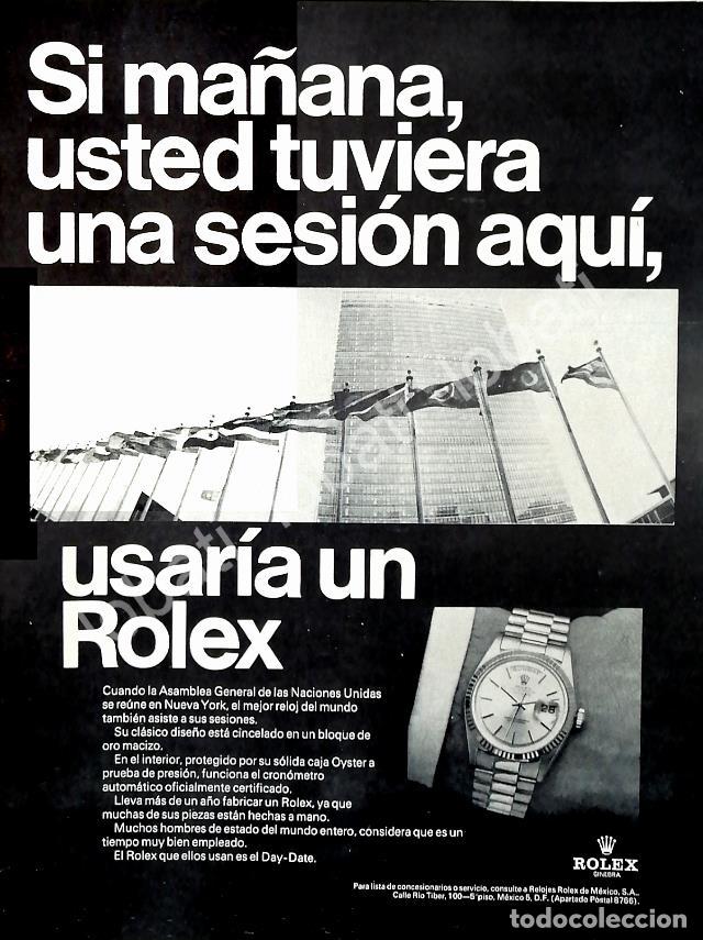 Poster collecting: CARTEL ANTIGUO ORIGINAL DE RELOJES ROLEX DAY-DATE Y LA O.N.U 1960s / 75