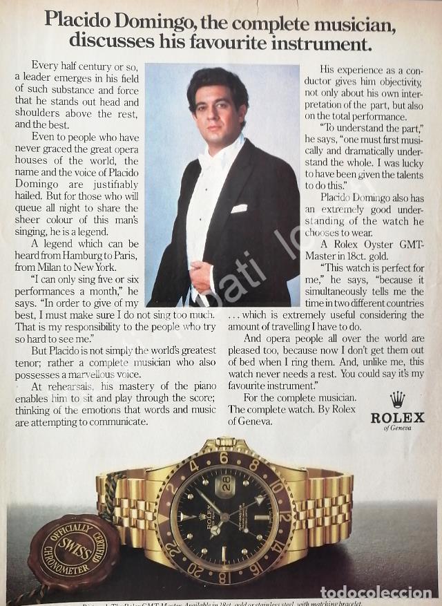 Poster collecting: CARTEL ANTIGUO ORIGINAL DE PLACIDO DOMINGO Y RELOJES ROLEX 1980s / 84 /FEP