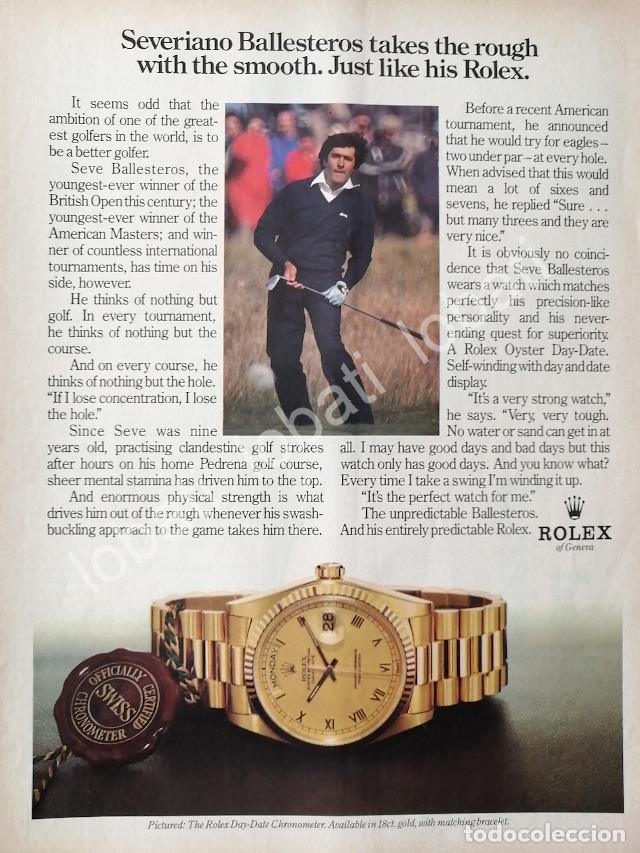 Collectionnisme d'affiches: CARTEL ANTIGUO ORIGINAL DE EL GOLFISTA SEVERIANO BALLESTEROS Y RELOJES ROLEX 1980s / 89 FEP