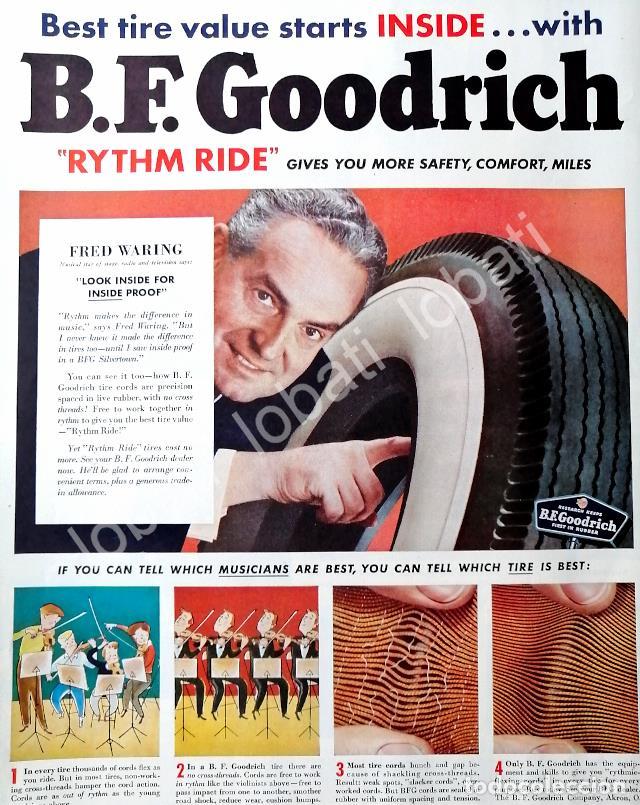 Collezionismo di affissi: CARTEL ANTIGUO ORIGINAL DE EL CANTANTE FRED WARING & LLANTAS B.F GOOGDRICH 1950 /N80 /FEP