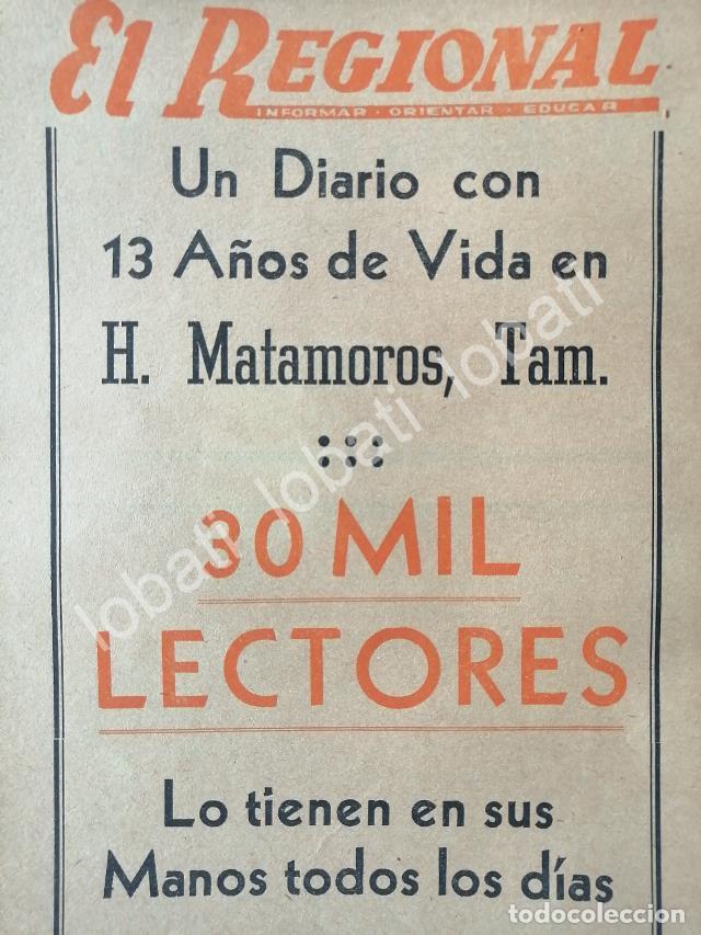 Colecionismo de cartazes: CARTEL ANTIGUO ORIGINAL DE AFICHE DEL DIARIO EL REGIONAL 1950, MATAMOROS /63