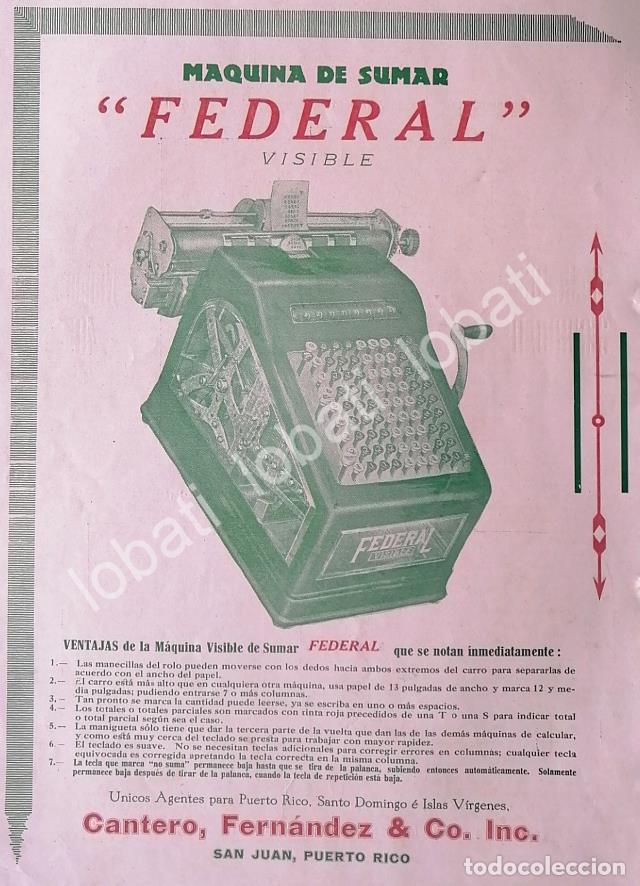 Coleccionismo de carteles: CARTEL ANTIGUO ORIGINAL DE MAQUINA SUMADORA FEDERAL 1917 /262 MUY RARO