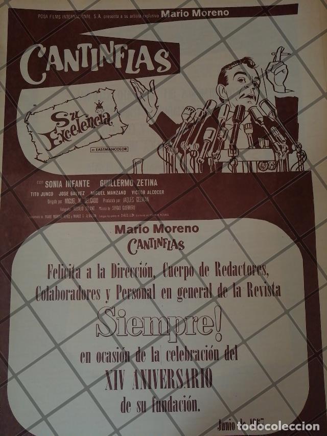 Coleccionismo de carteles: RARO AFICHE RETRO ORIGINAL. CANTINFLAS FELICITA A LA REVISTA SIEMPRE 1967