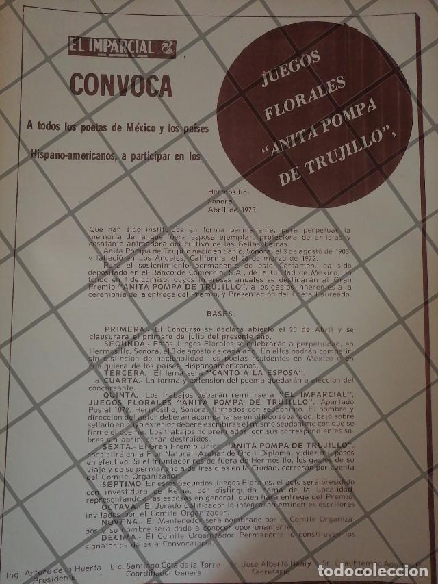 Collectionnisme d'affiches: AFICHE RETRO. CONVOCATORIA JUEGOS FLORARES ANITA POMPA TRUJILLO 1973