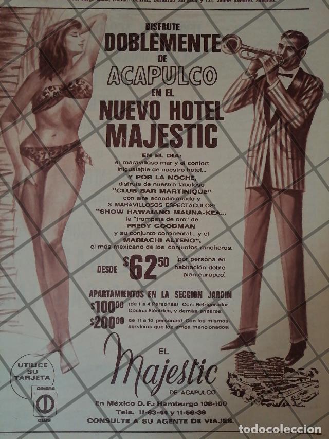 Collectionnisme d'affiches: CARTEL RETRO ORIGINAL. HOTEL MAJESTIC ACAPULCO ETC. 1966 /925