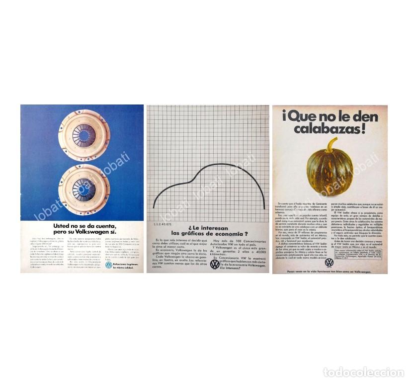 Collectionnisme d'affiches: CARTEL ANTIGUO ORIGINAL DE SET DE 3 AFICHES VOLKSWAGEN 1970s /692