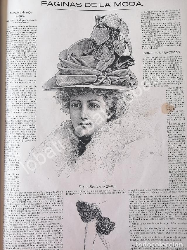 Poster collecting: CARTEL ANTIGUO ORIGINAL DE TENDENCIA DE MODAS DE 1898 SOMBREROS Y VESTIDOS