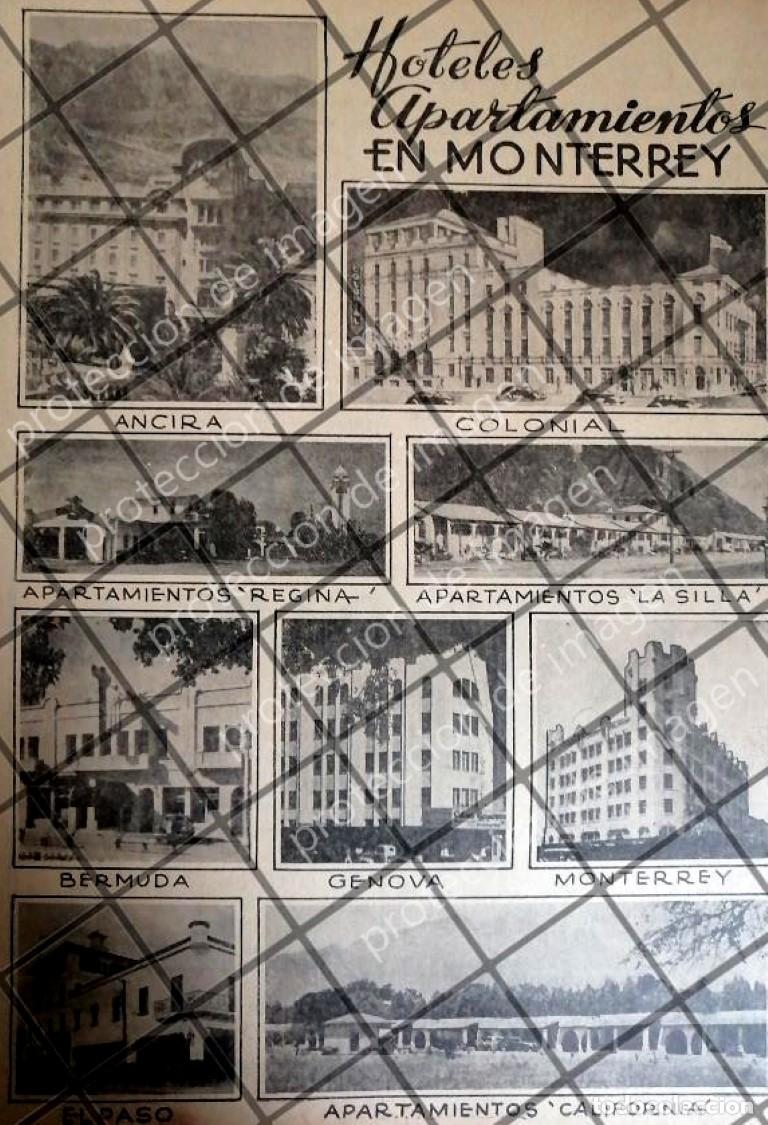 Collectionnisme d'affiches: AFICHE ANTIGUO ORIGINAL VARIOS HOTELES DE MONTERREY 1943