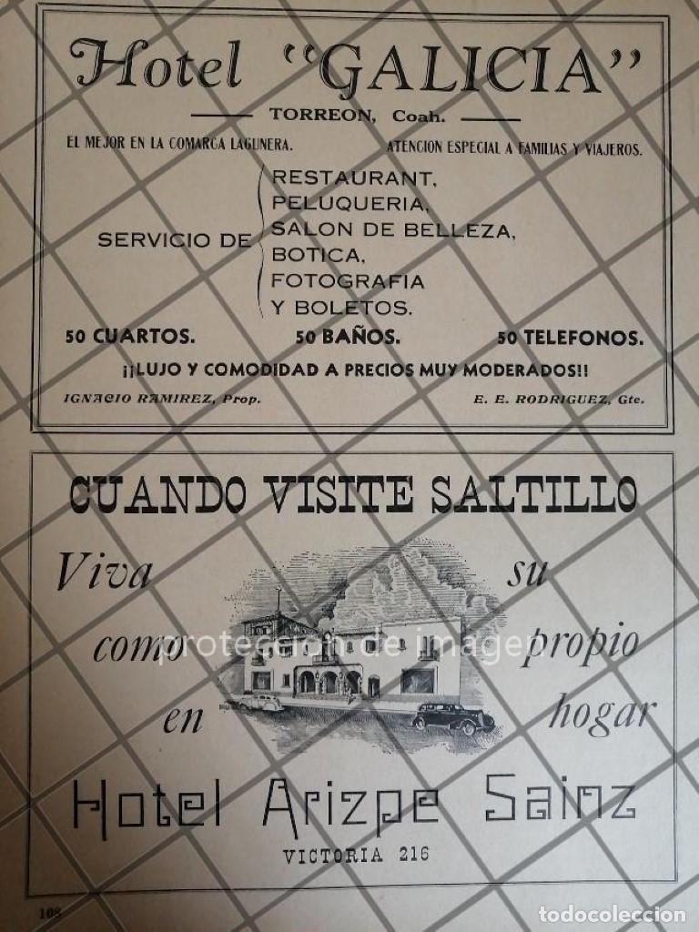 Collectionnisme d'affiches: AFICHE ANTIGUO HOTEL ARIZPE SAINZ Y HOTEL GALICIA, COAHUILA 1943