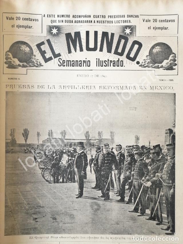 Collectionnisme d'affiches: CARTEL ANTIGUO ORIGINAL DE PORFIRIO DIAZ INSPECCIONA EJERCICIOS DE ARTILLERIA EN SAN LAZARO 1895 /ML
