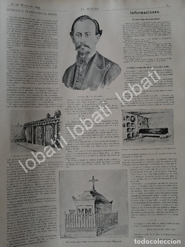 Sammeln von Plakaten: CARTEL ANTIGUO ORIGINAL DE EXHUMAN RESTOS DE MIGUEL MIRAMON 1895 /MLT PLT