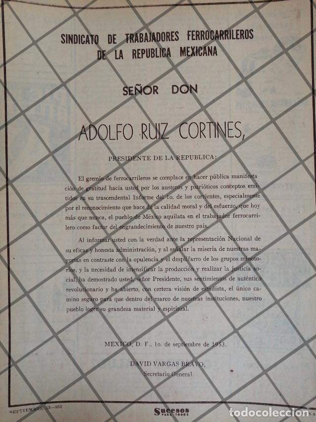 Sammeln von Plakaten: AFICHE RETRO FERROCARRILEROS FELICITAN A RUIZ CORTINES 1953