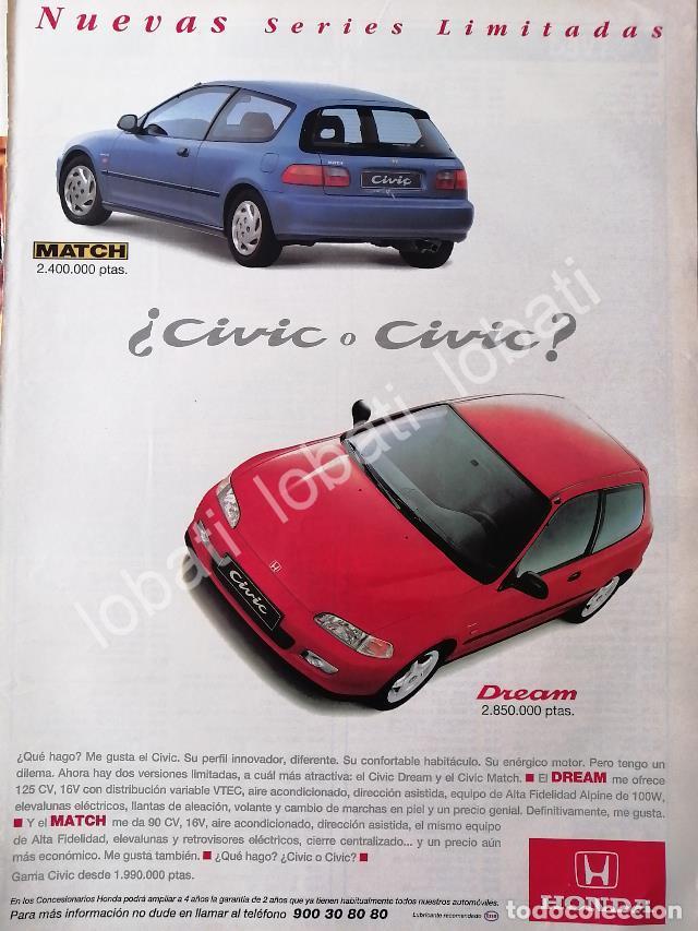 Poster collecting: CARTEL ANTIGUO ORIGINAL DE PUBLICIDAD RETRO DE AUTOS HONDA CIVIC 1991 / 869