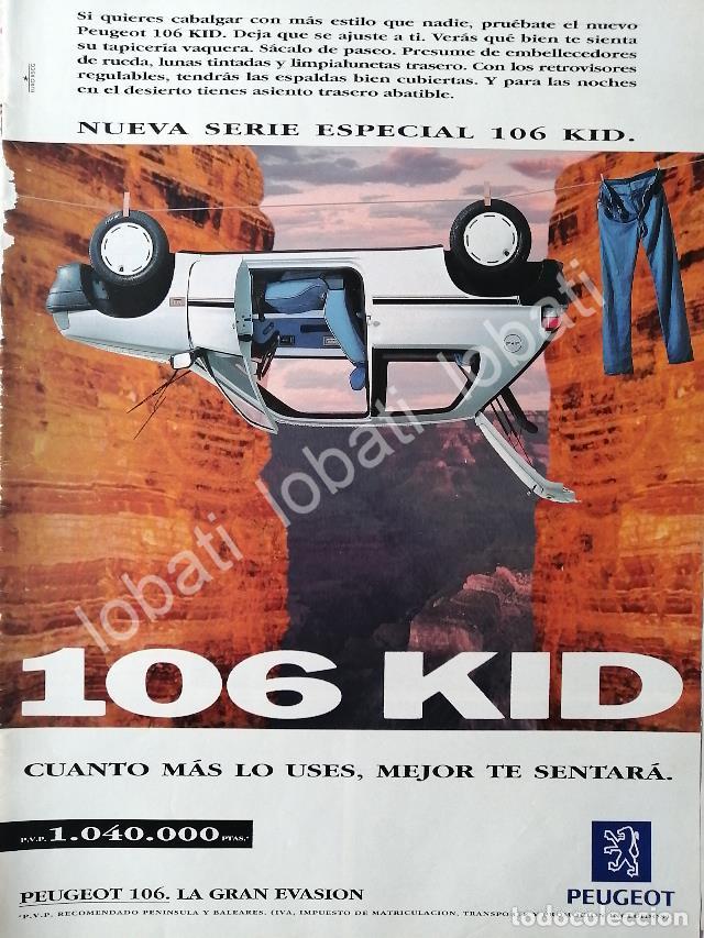 Poster collecting: CARTEL ANTIGUO ORIGINAL DE PUBLICIDAD RETRO DE AUTOS PEUGEOT 106 1994 / 874