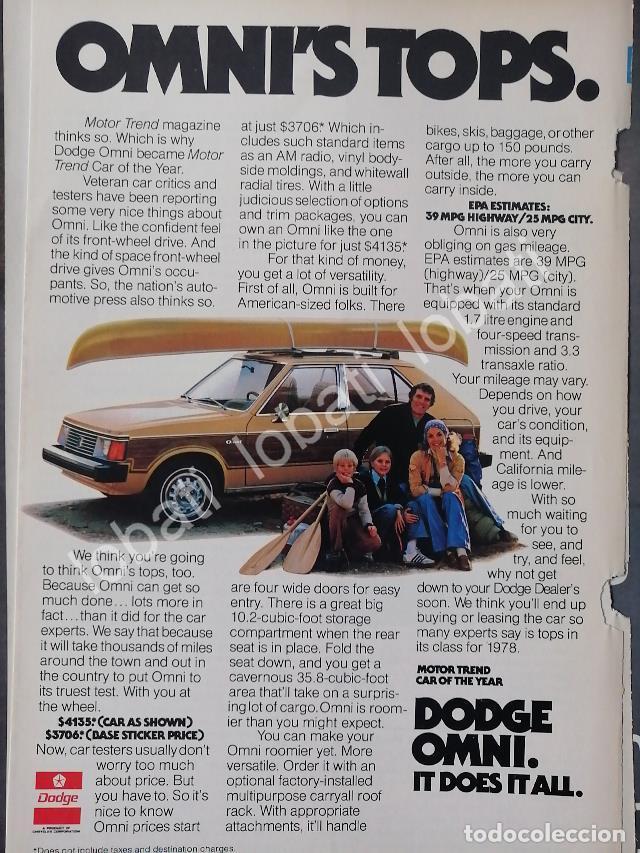 Poster collecting: CARTEL ANTIGUO ORIGINAL DE AUTOS DODGE OMNI 1978 /953