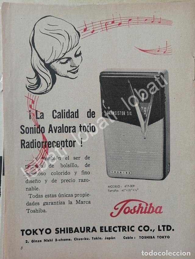 Collectionnisme d'affiches: CARTEL ANTIGUO ORIGINAL DE MINI CARTEL RADIOS DE BOLSILLO TOSHIBA 6TP-309 1960s / 295
