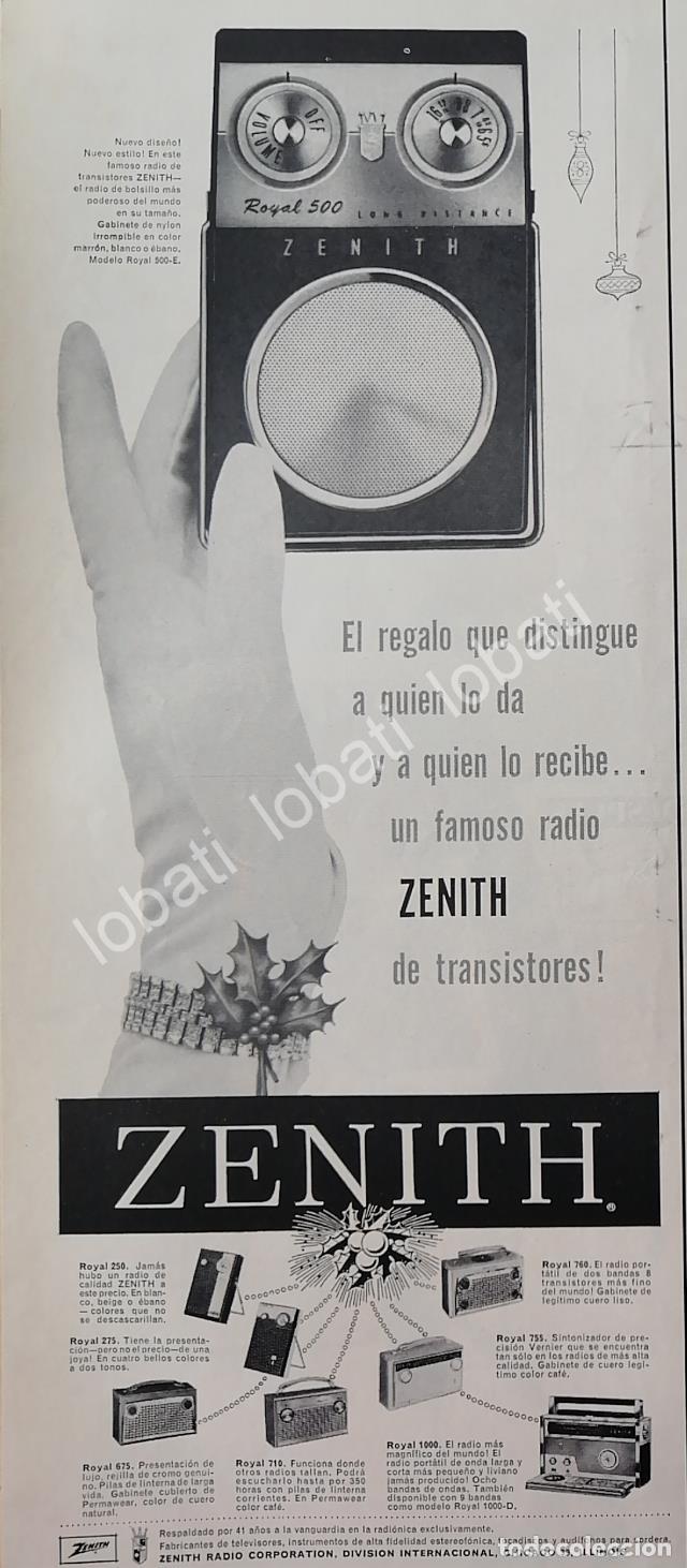 Collectionnisme d'affiches: CARTEL ANTIGUO ORIGINAL DE RADIOS DE BOLSILLO ZENITH ROYAL 500 1959 /365