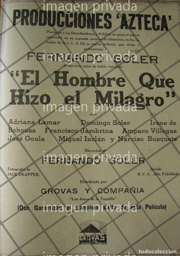 Collectionnisme d'affiches: CARTEL RETRO PELICULA EL HOMBRE QUE HIZO EL MILAGRO 1941 JAMAS FILMADA