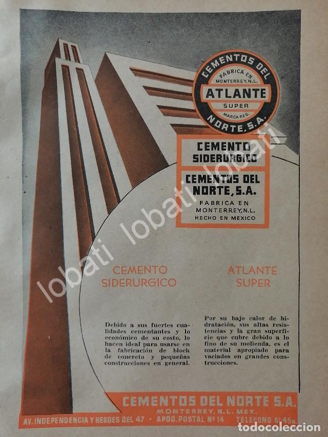 Collectionnisme d'affiches: CARTEL ANTIGUO ORIGINAL DE CEMENTO ATLANTE. CEMENTOS DEL NORTE 1952 /725 MONTERREY