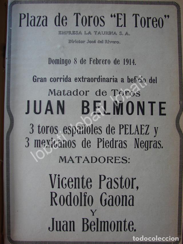 Poster collecting: CARTEL ANTIGUO ORIGINAL DE LA TAURINA S.A. PLAZA DE TOROS EL TOREO 1914 JUAN BELMONTE /770