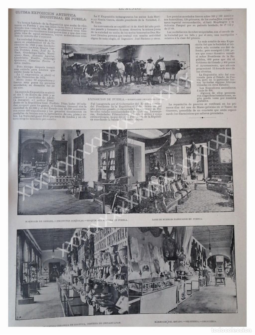 Collectionnisme d'affiches: NOTA PRENSA ANTIGUA 1896 EXPOSICION INDUSTRIAL PUEBLA