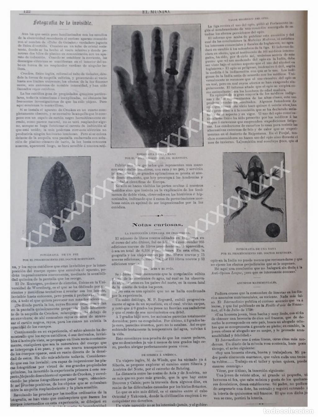 Collectionnisme d'affiches: NOTA PRENSA ANTIGUA 1896 LOS PRIMEROS RAYOS X.
