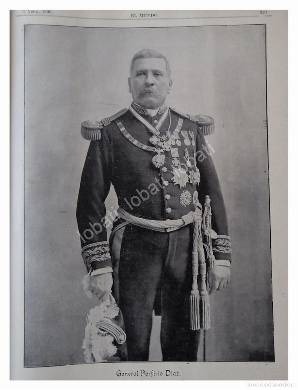 Collectionnisme d'affiches: NOTA Y GRABADO ANTIGUO 1896 PORFIRIO DIAZ Y BANQUETE