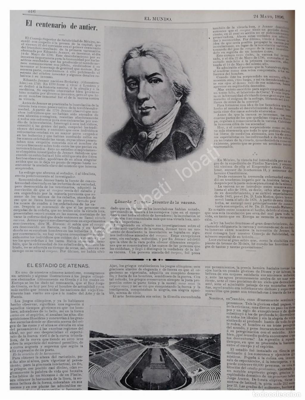 Collezionismo di affissi: NOTA ANTIGUA 1896 CENTENARIO DE LA VACUNA DE VIRUELA