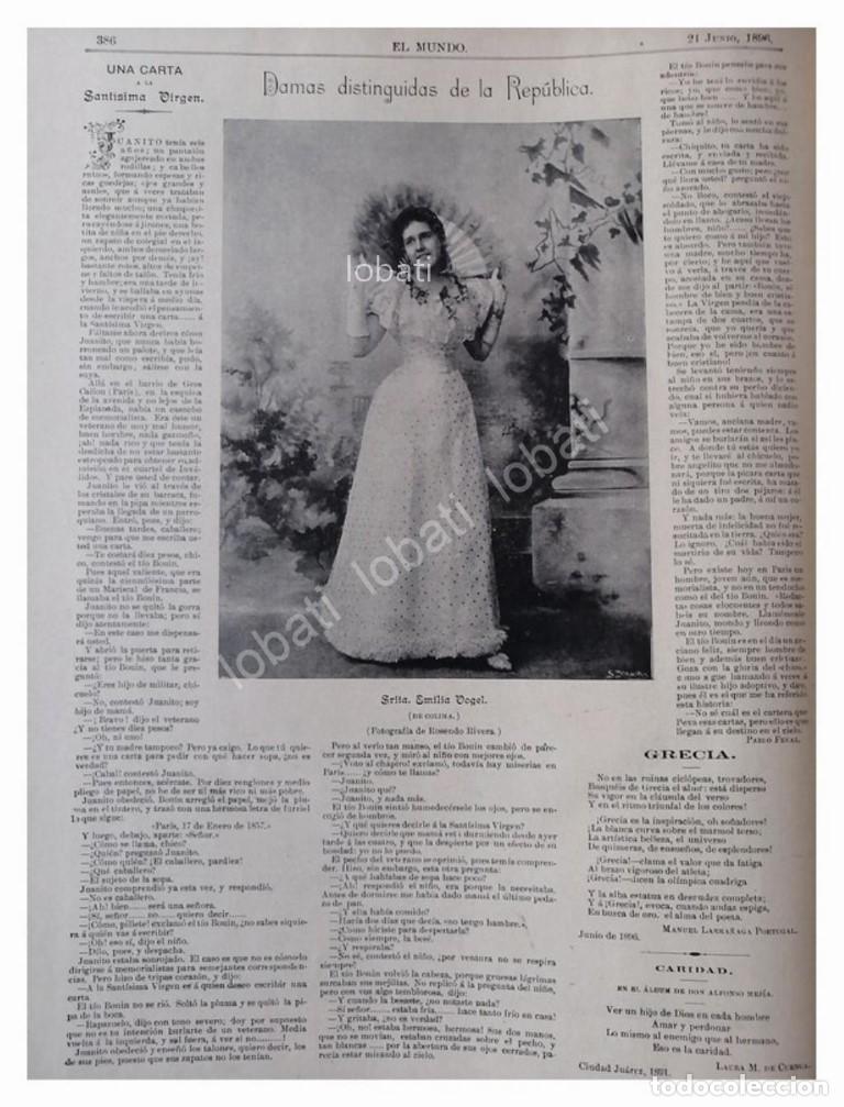 Collezionismo di affissi: NOTA DE PRENSA ANTIGUA 1896 EMILIA VOGEL (COLIMA)