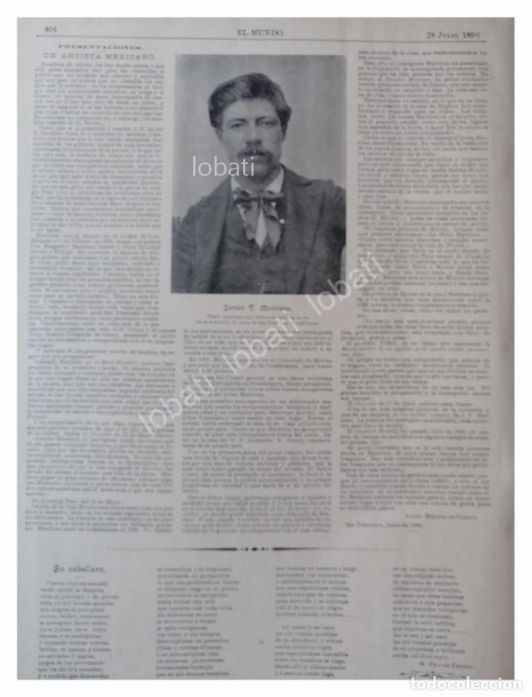 Collezionismo di affissi: NOTA PRENSA ANTIGUA 1896 PINTOR. JAVIER T. MARTINEZ OROZCO