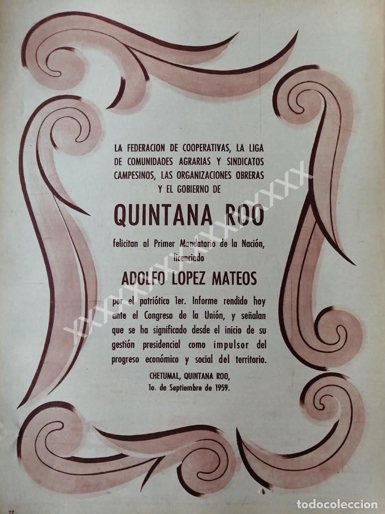 Collezionismo di affissi: CARTEL ANTIGUO QUINTANA ROO FELICITA A LOPEZ MATEOS. 1959