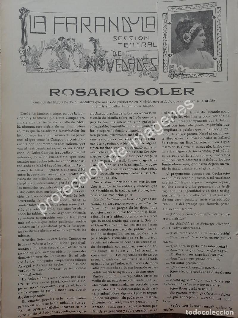 Collectionnisme d'affiches: AFICHE ANTIGUO 1912 ENTREVISTA A LA ACTRIZ ROSARIO SOLER