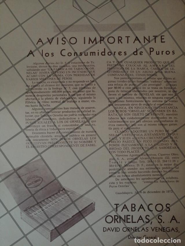 Poster collecting: CARTEL ANTIGUO ORIGINAL. INCENDIO EN PUROS ORNELAS, CIGARROS OBREGON 1973