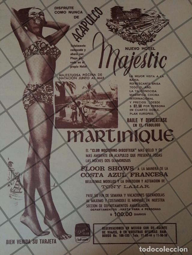 Collectionnisme d'affiches: CARTEL RETRO ORIGINAL. HOTEL MAJESTIC ACAPULCO ETC. 1960s /908