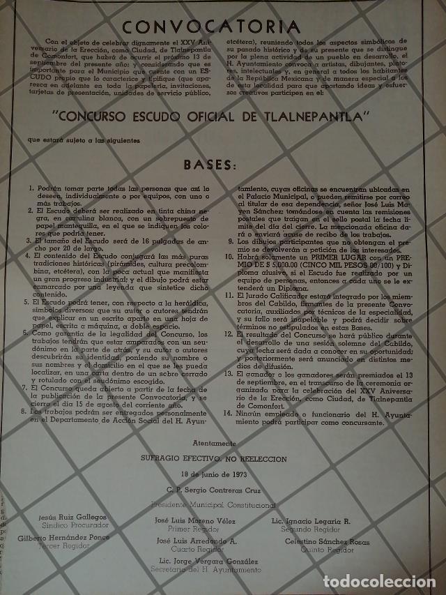Collectionnisme d'affiches: AFICHE ANTIGUO. CONCURSO PARA ESCUDO OFICIAL DE TLALNEPANTLA 1973