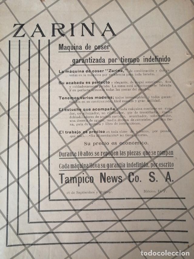 Sammeln von Plakaten: CARTEL ANTIGUO 1912. TAMPICO NEWS, MAQUINA DE COSER ZARINA