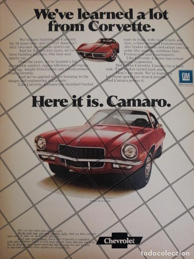 Poster collecting: AFICHE RETRO ORIGINAL AUTOS CHEVROLET CAMARO SPORT 1971-RARO