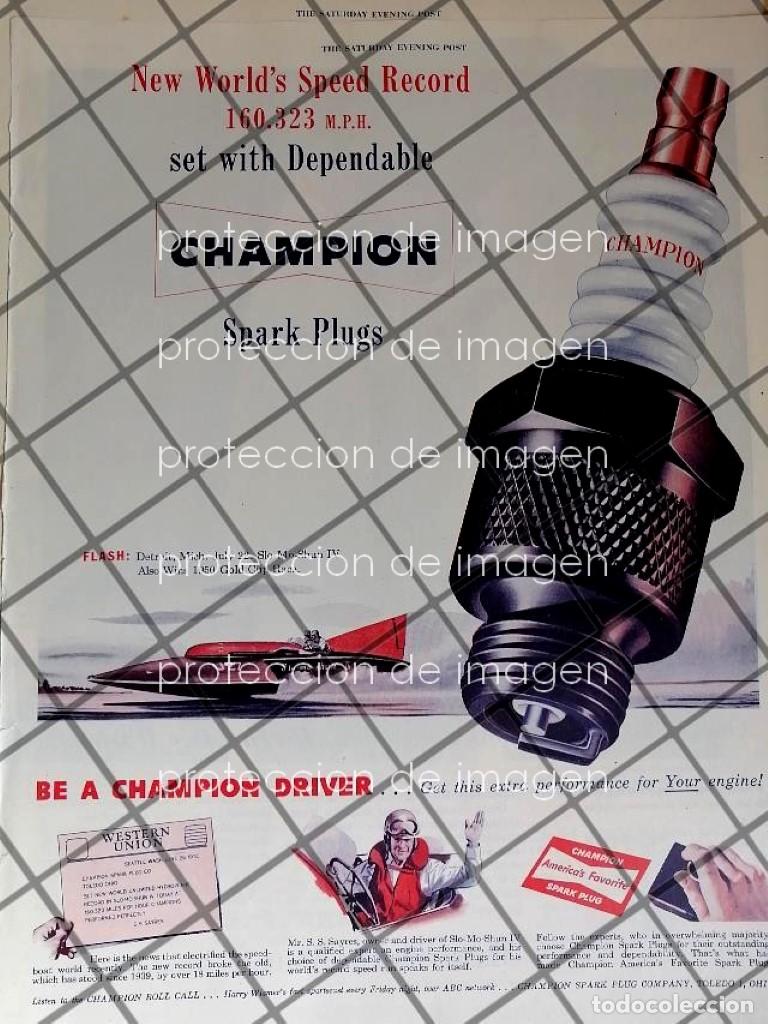 Poster collecting: CARTEL ANTIGUO BUJIAS CHAMPION RECORD DE VELOCODAD HIDROPLANO