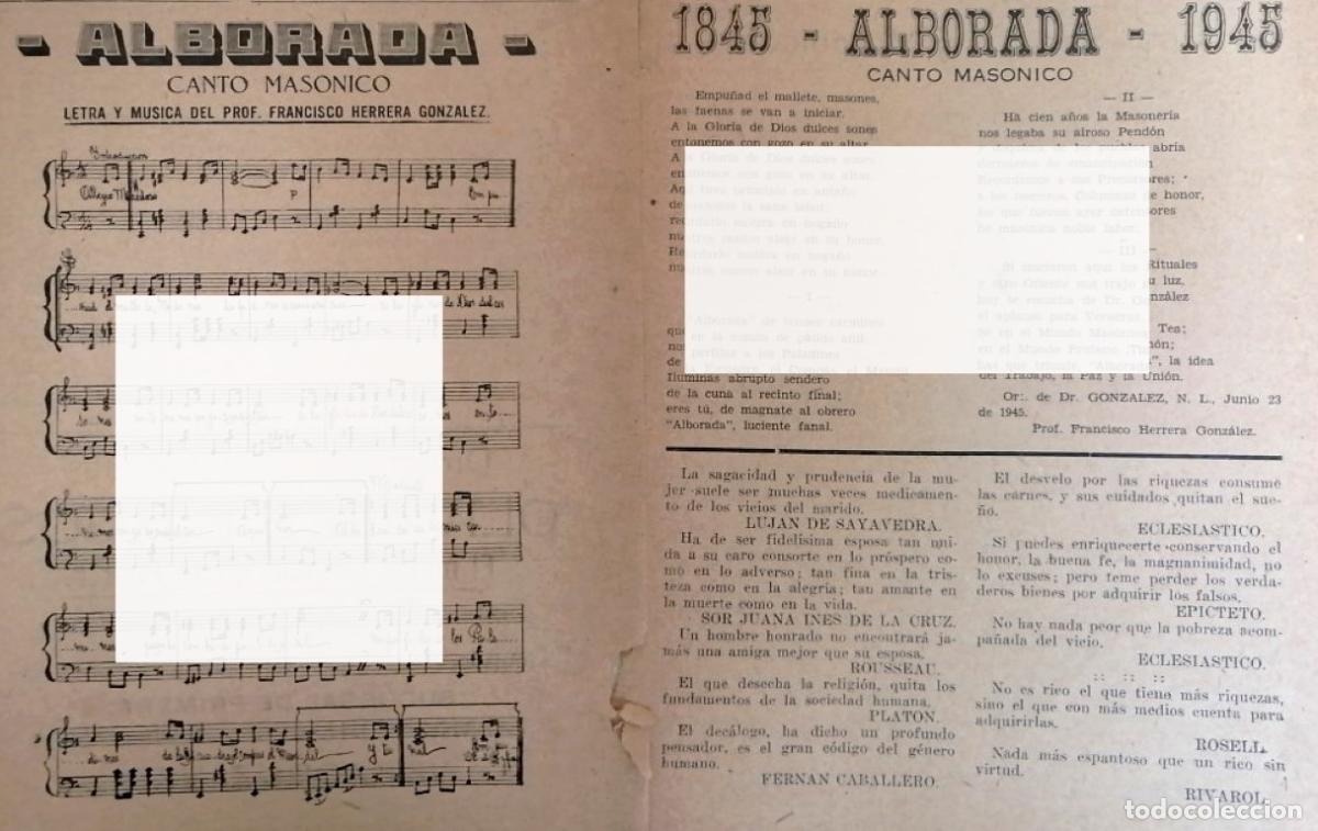 Poster collecting: PARTITURA ANTIGUA CANTO MASONICO 1945 FRANCISCO HERRERA GZZ