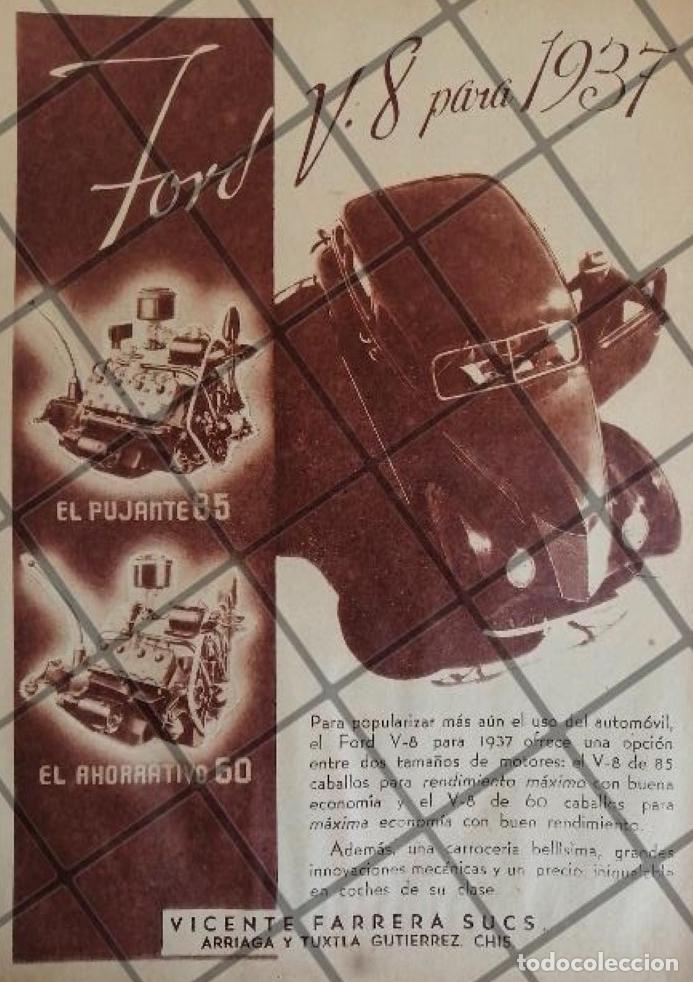 Collezionismo di affissi: CARTEL VINTAGE AUTOS FORD V8 1937 AGENCIA. VICENTE FERRARA