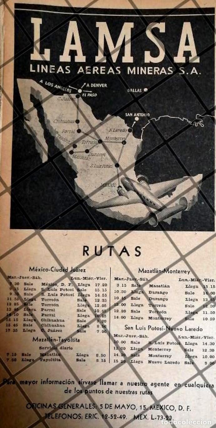 Sammeln von Plakaten: CARTEL ANIGUO AEROLINEAS. LINEAS AEREAS MINERAS 1942 LAMSA