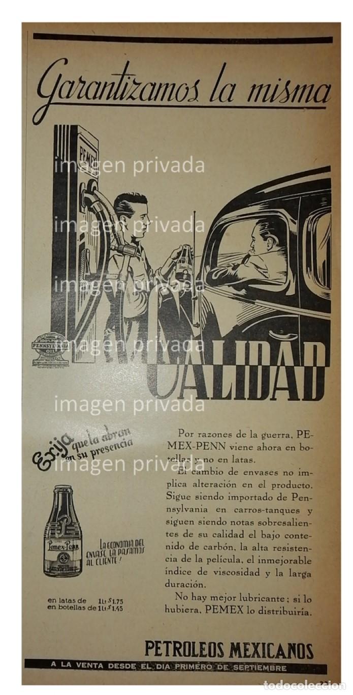 Collectionnisme d'affiches: CARTEL PUBLICITARIO ANTIGUO PEMEX PENN BOTELLA VIDRIO, RARO