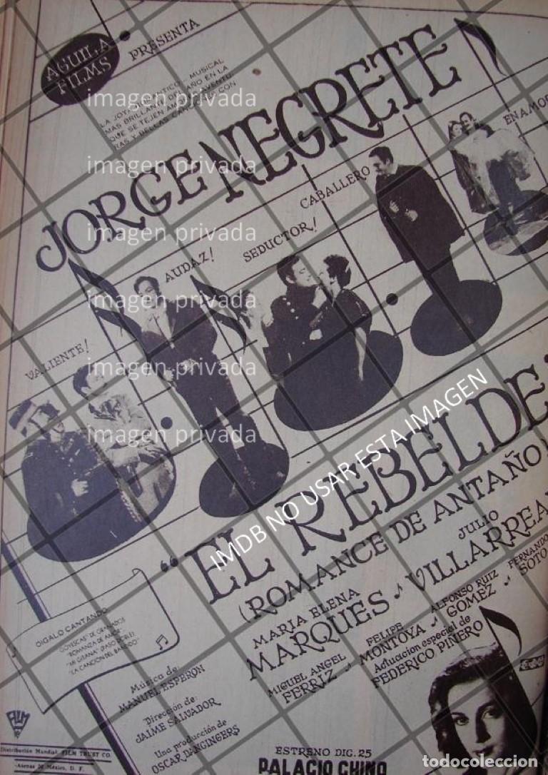 Collectionnisme d'affiches: AFICHE RETRO PELICULA. EL REBELDE. JORGE NEGRETE 1944