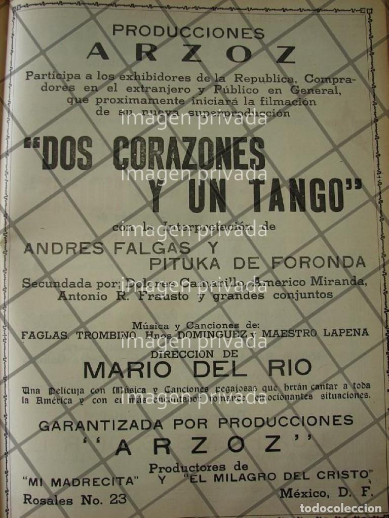 Sammeln von Plakaten: CARTEL ANTIGUO INICIA PELICULA DOS CORAZONES Y UN TANGO 1941