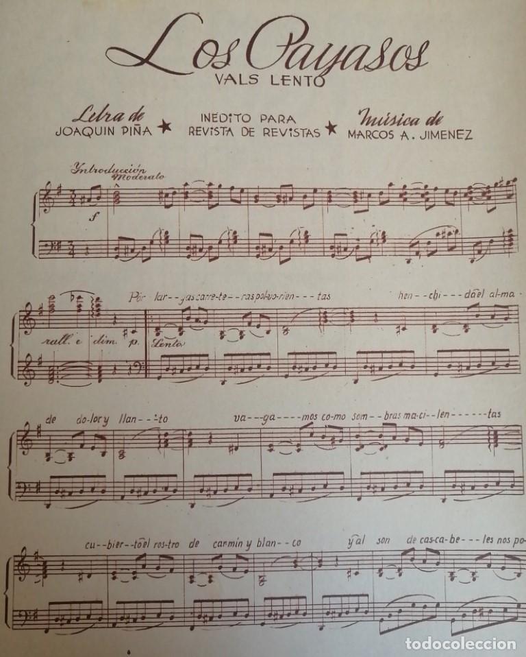 Collectionnisme d'affiches: PARTITURA ANTIGUA INEDITA. LOS PAYASOS. MARCOS A. JIMENEZ 1937
