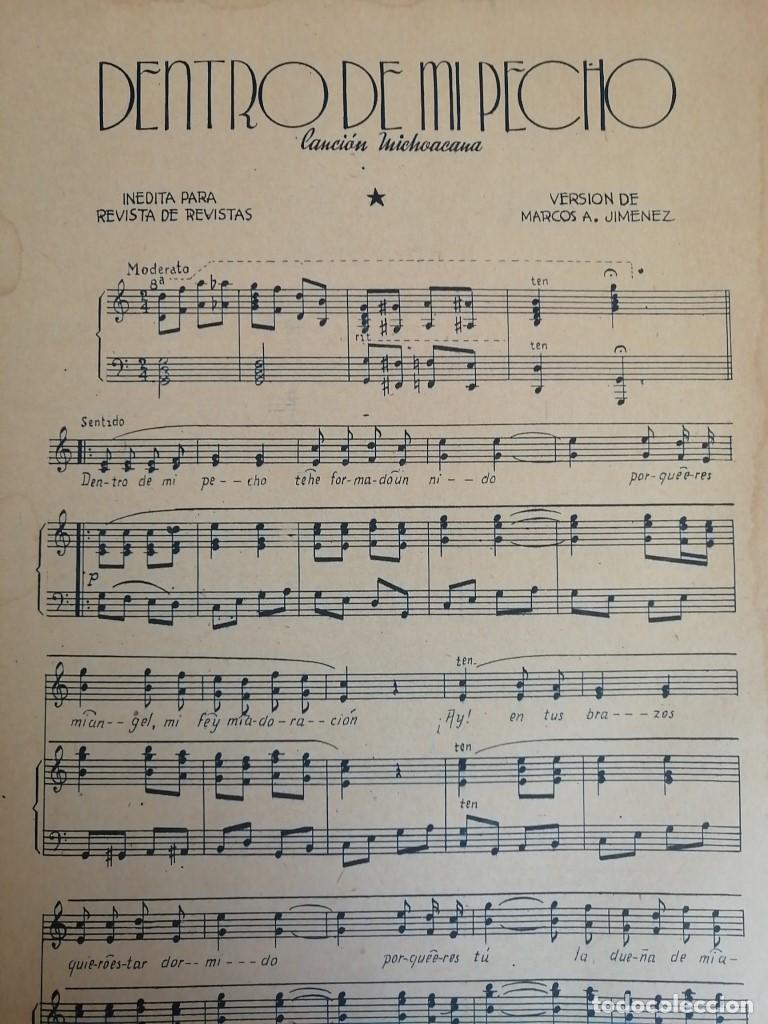 Collectionnisme d'affiches: PARTITURA ANTIGUA INEDITA. DENTRO DE MI PECHO. MARCOS A. JIMENEZ 1937